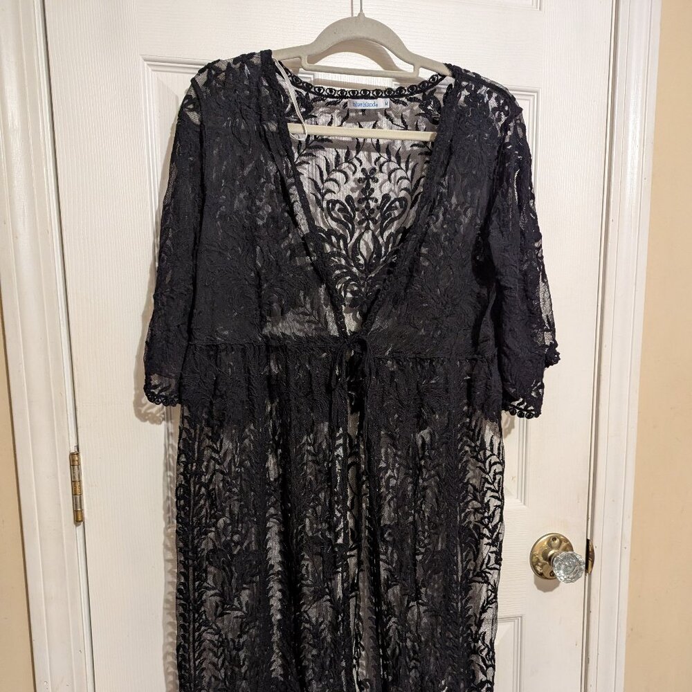 Blue Island Black Lace Beach Coverup, Size M